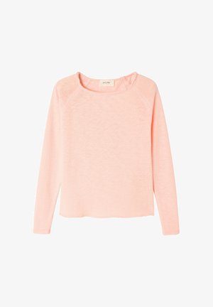 Heled roosa pikade varrukatega särk, millel on ümar kaelus ja lõdva istuvusega lõige. Pehme, kergweight riie, mille ääres on nähtavad õmblused.