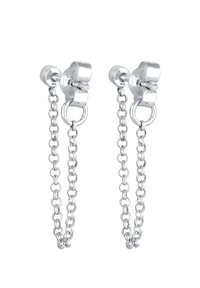Orecchini in argento caratterizzati da un design a catena con anelli e attacco a perno. Contrassegnati con "925" per la qualità dell'argento sterling.