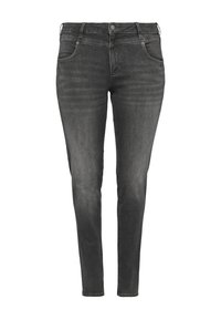 Donkergrijze denim jeans met een slim fit, voorzien van vijf zakken, riemlussen en een ritssluiting met knoopsluiting. Subtiele vervaging overal.