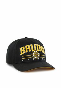 Schwarze Baseballkappe mit gelbem "BRUINS HOCKEY"-Text und Logo. Strukturierte Form mit einem gebogenen Schirm und einem gelben Akzent am Rand. Aus Baumwolle.