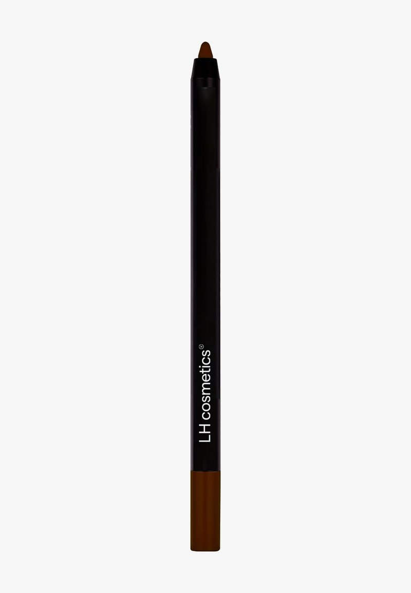 Eyeliner marrone in un involucro nero con punta affilata. Presenta il nome del marchio 'LH cosmetics' stampato in bianco lungo il lato.