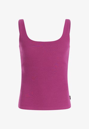 Strakke mouwloze geribbelde tanktop in fel magenta met brede bandjes en een ronde halslijn.
