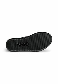 Suola di scarpa in gomma nera con un motivo testurizzato e rigato. Presenta un logo impresso e un'indicazione della taglia. Bordo liscio con una forma arrotondata.