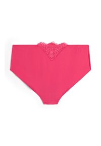 Roza hipsterske hlačke iz gladkega blaga z čipkastim trakom na pasu, z obliko srca in elastičnim pasom.