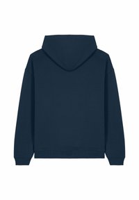 Temno modra kapuca s sweatshirt iz mešanice bombaža, s sproščenim krojem, rebrastimi manžetami in robom ter enostavno zasnovo na hrbtni strani.