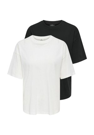 Twee effen oversized T-shirts, één witte aan de voorkant en één zwarte erachter, beide met ronde hals en korte mouwen.
