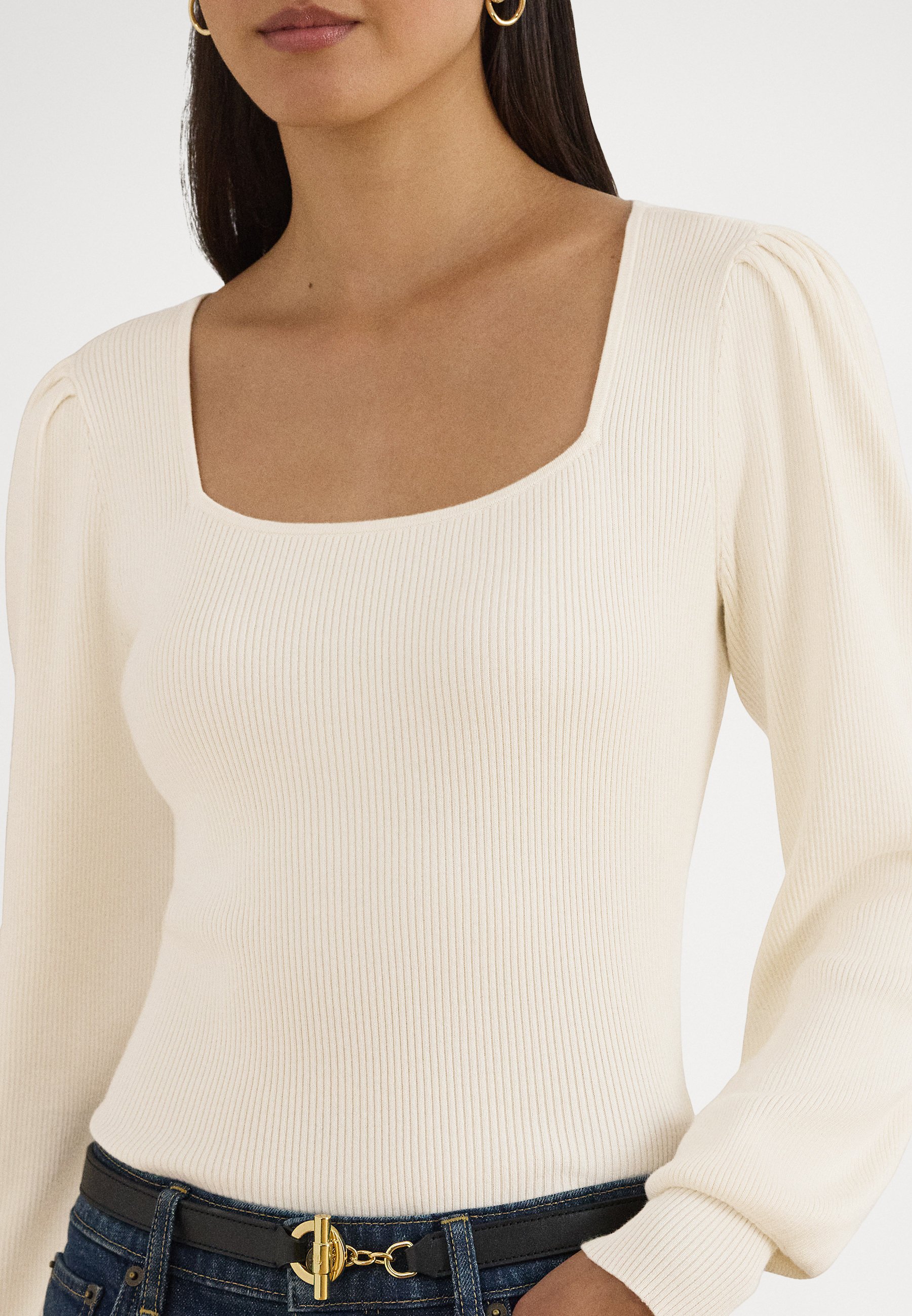 Lauren Ralph Lauren RIB KNIT PUFF SLEEVE SWEATER - Jumper