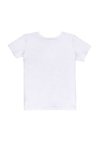 T-shirt bianca a maniche corte con scollo rotondo, realizzata in cotone morbido, con vestibilità normale e senza fantasie o dettagli.