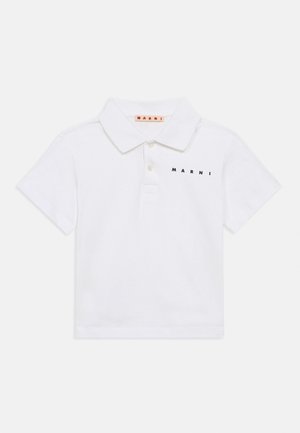 Polo bianca a maniche corte in cotone, con colletto e logo "MARNI" nero sul lato sinistro del petto.