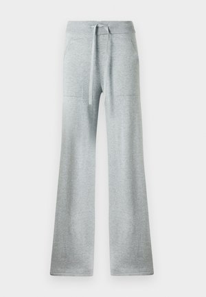 Γκρι αθλητικές παντελόνες με καμπάνα, ριγωτή μέση και κορδόνι προσαρμογής, διαθέσιμες με πλαϊνές τσέπες και μαλακό, υφασματοποιημένο ύφασμα.