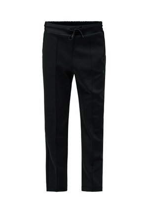 Pantalones deportivos negros con cinturilla elástica y cordón. Hechos de una tela suave, con bolsillos laterales y un diseño ajustado.