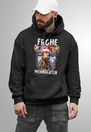 MoonWorks FROHE WEIHNACHTEN ELCH  - Kapuzenpullover - schwarz