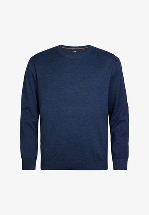 Navyblauwe trui van zacht, textuurachtig stof. Heeft lange mouwen, een ronde hals en geribbelde manchetten en zoom. Eenvoudig, tijdloos ontwerp.