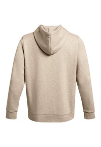 Beige hættetrøje lavet af blødt materiale. Har en afslappet pasform, lange ærmer og en ribbet kant. Simpelt og minimalistisk design.