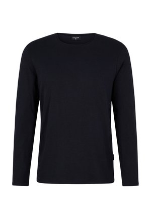 Długa koszula z długim rękawem wykonana z bawełny w jednolitym granatowym kolorze. Posiada okrągły dekolt oraz prosty krój z metką po dolnej stronie.