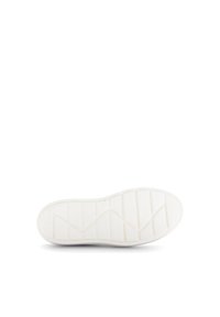 Sole di scarpa in gomma bianca con un design testurizzato caratterizzato da scanalature e creste diagonali, che offrono trazione e aderenza. Finitura pulita e liscia.