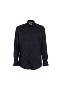 Camicia nera a maniche lunghe in un tessuto morbido. Caratterizzata da un colletto classico, chiusura con bottoni e vestibilità su misura.