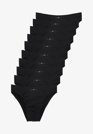 Kümme musta puuvillast aluspüksi elastse vöökohaga. Omavad sileda tekstuuri ja minimalistlikku disaini. Igal paaril on väike logo silt.