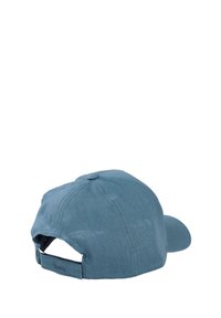 Light blue cap with a curved brim, made of textured fabric, featuring a back adjustment strap and a centered top button detail.