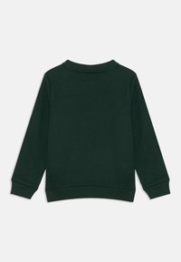 Sudadera verde oscuro de manga larga, cuello redondo y puños y dobladillo acanalados. Textura suave con un diseño limpio y minimalista.