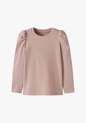 Rosa Longsleeve-Oberteil mit geripptem Struktur, runder Ausschnitt und Puffärmel-Details. Hergestellt aus weichem, dehnbarem Stoff.
