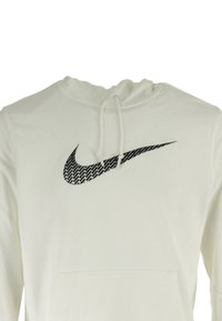 Felpa bianca in misto cotone con coulisse regolabile. Presenta un logo Nike nero a motivo sul petto e una tasca frontale.