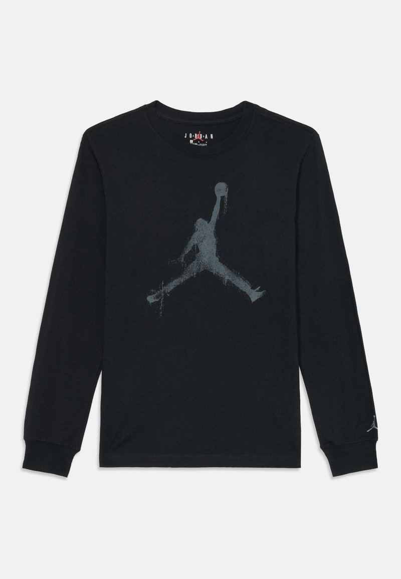 Zwart shirt met lange mouwen van katoen, met een groot grijs Jumpman-logo in een versleten afwerking op de voorkant.