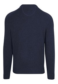 Langärmliger, navyblauer Strickpullover mit gerippten Bündchen und Saum, ausgestattet mit einem Rundhalsausschnitt.