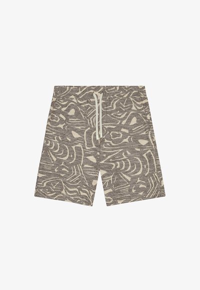 Kuosisortsit tekstuuriga hallist kangast, millel on kreemjad abstraktsed mustrid. Omab elastset vöökohta ja kohandatavat sidumisnööriga.