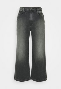Breda svarta denimjeans med ett blekt utseende, hög midja och klassisk femficksdesign. Har en knappstängning och bältesöglor.