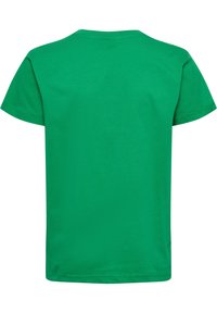 Grøn bomuld t-shirt med korte ærmer, rund halsudskæring og en glat tekstur. Ingen synlig design eller grafik på bagsiden.