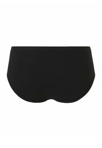 Zwarte katoenen slip met een zachte elastische tailleband. Beschikt over een volledig bedekkend ontwerp en gladde, naadloze randen voor comfort.