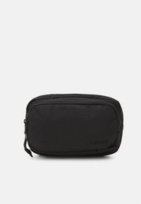 Pouch rettangolare compatto di colore nero in tessuto con due scomparti con zip e un logo Levi's discreto sulla parte anteriore.