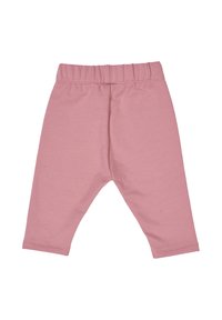 Růžové bavlněné legíny s elastickým pasem, zúženými nohavicemi a měkkou texturou. Jednoduchý design bez dalších vzorů nebo ozdob.