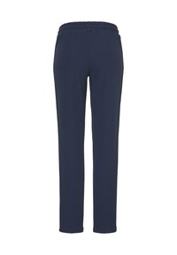 Navy blue straight-leg pants with elastic waistband, displayed from the back on a white background.