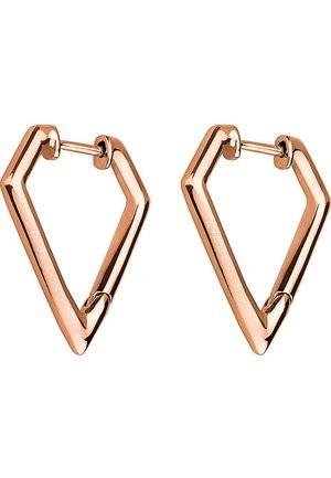 Øreringe i rosaguld metal med et geometrisk, trekantet design. Har en poleret overflade og sikker postlukning.