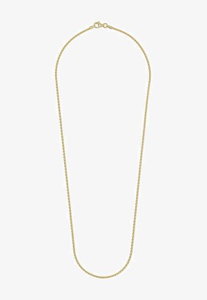 Gold-plattierte Kettenhalskette mit einem gedrehten Design, das eine glatte Textur und einen runden Federverschluss aufweist. Die Länge ist verstellbar.