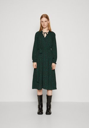 RUFFLE NECK PRINTED MIDI - Vestito casual - green