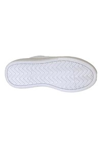 Suola di scarpa in gomma bianca con un motivo a spina di pesce, caratterizzata da bordi lisci e un trim rialzato per la presa. Design leggero.