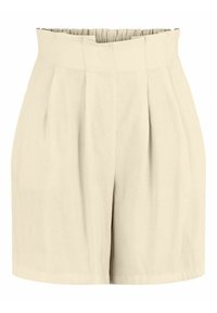 Béžové šortky s vysokým pasem, s plisováním, z hladké látky a s elastickým pasem. Mají klasický střih a volný fit.