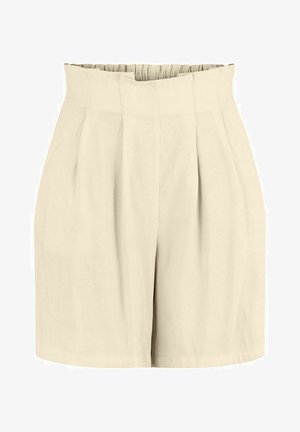 Beige hoge taille shorts met plooien, gladde stof en een elastische tailleband. Kenmerkt zich door een op maat gemaakte uitstraling met een ontspannen pasvorm.