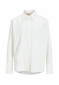 Witte, lange-mouwen blouse met een button-down kraag, gemaakt van soepele stof, met een rechte snit en zijsplitten voor bewegingsgemak.