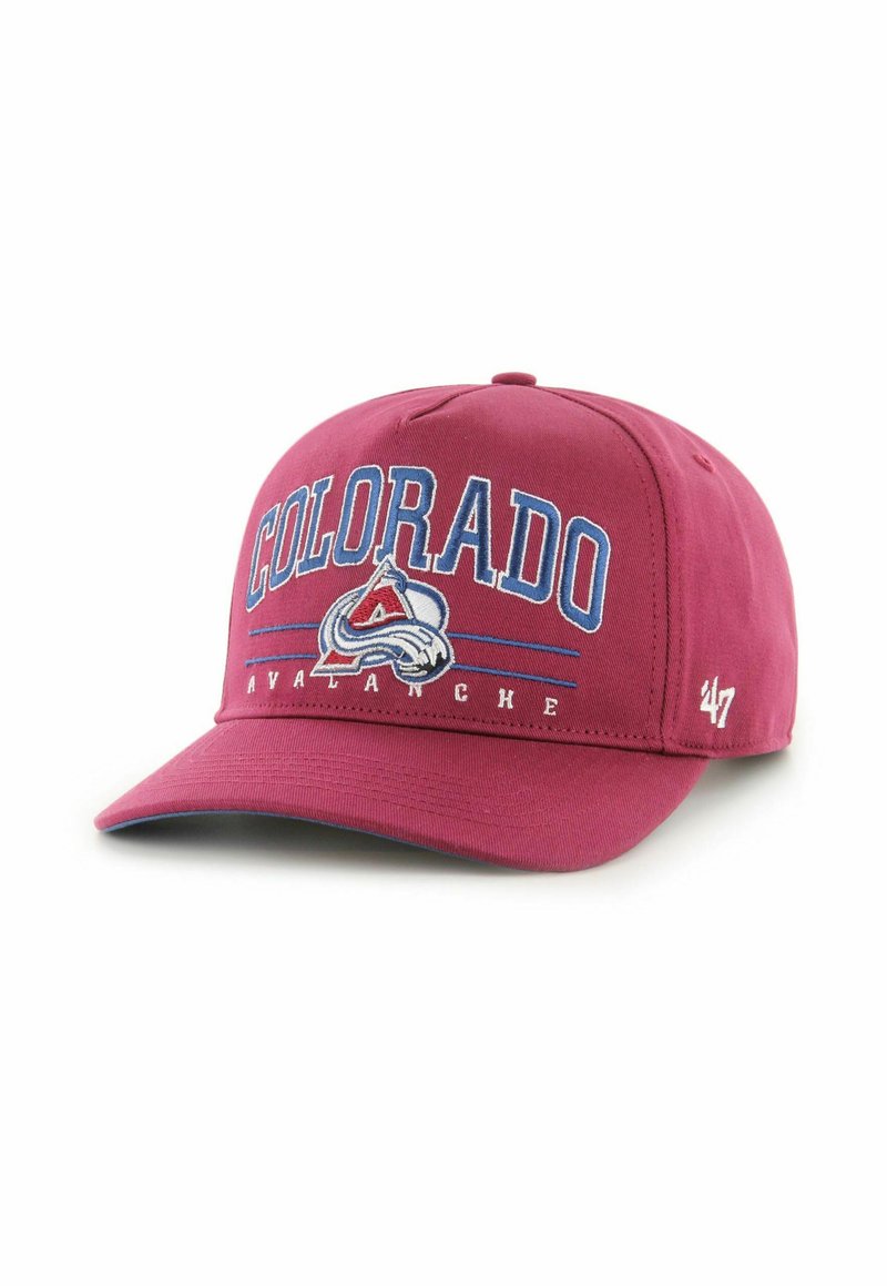 Bordeaux-rotes Baseballcap mit dem Logo der Colorado Avalanche und dem Text "COLORADO AVALANCHE" in blauer und weißer Stickerei auf der Vorderseite.