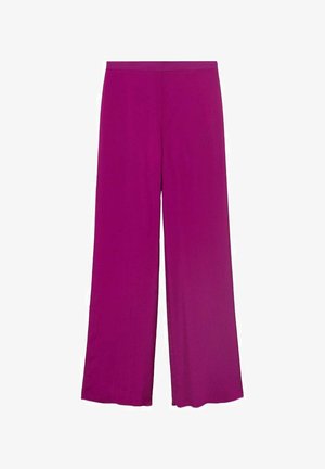 Bredde ben bukser i lys magenta med en glat tekstur og en elastisk talje for komfort. Ingen synlige mønstre eller detaljer.