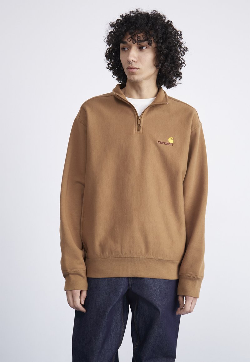 Carhartt WIP HALF ZIP AMERICAN SCRIPT - Sweatshirt - hamilton brown
