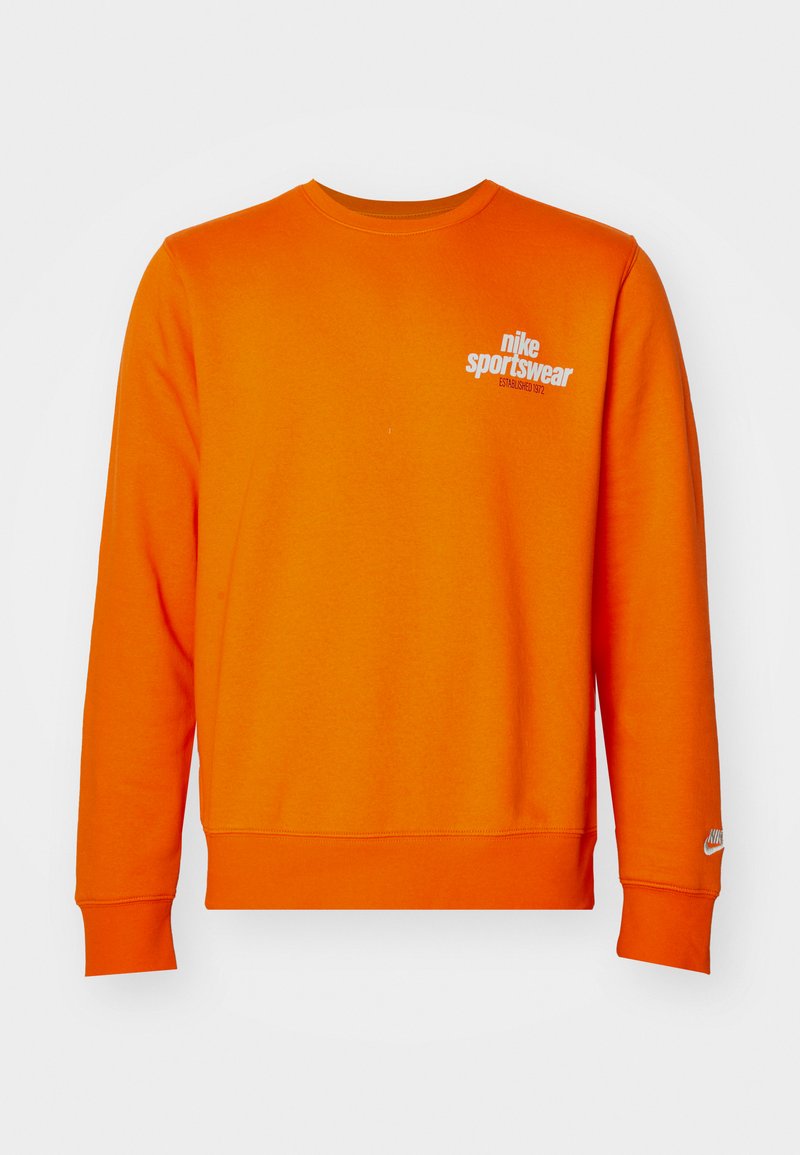 Felpa arancione in misto cotone, con scollatura rotonda, maniche lunghe, polsini a coste e logo bianco stampato sul petto.