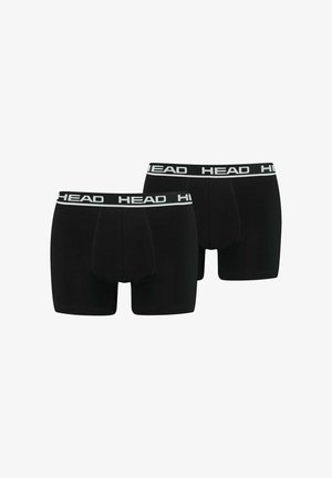 Calzoncillos boxer negros hechos de una tela suave, con una cinturilla blanca de la marca. Se muestran dos pares, exhibiendo vistas frontal y trasera.