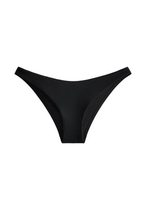 Svart bikiniunderdel i ribbat material med högskuren design och minimal täckning. Släta kanter och klassisk form.