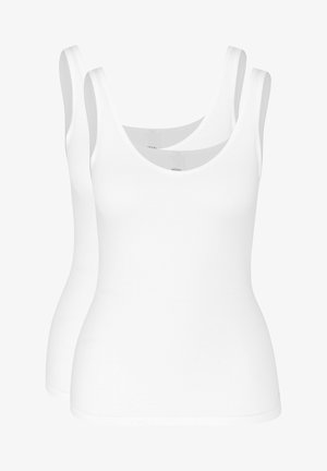 Due canotte bianche senza maniche con scollatura a barca. Realizzate in tessuto morbido, presentano una forma aderente e senza motivi o dettagli visibili.