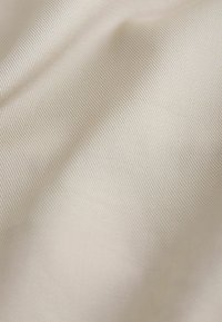 Gaiši bēšs audums ar gludu, viegli teksturētu virsmu, ar smalkām vertikālām svītrām. Elastīgs un mīksti krīt.